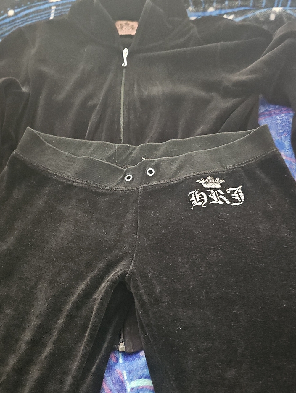 Juicy Couture Black Velour Womens Joggers with Crest Embroidery